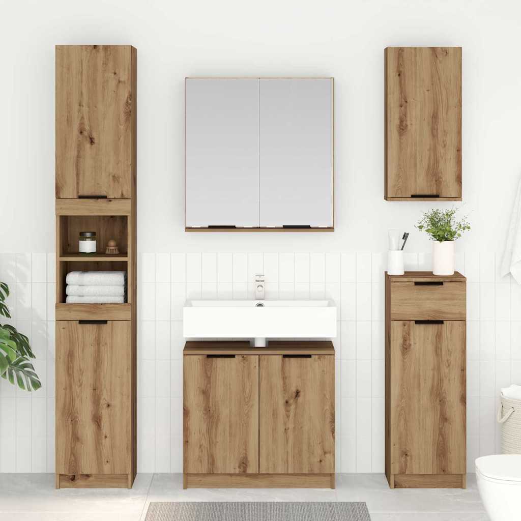 Badkamerkastenset met plank 3 pcs Artisan Eiken Bewerkt hout