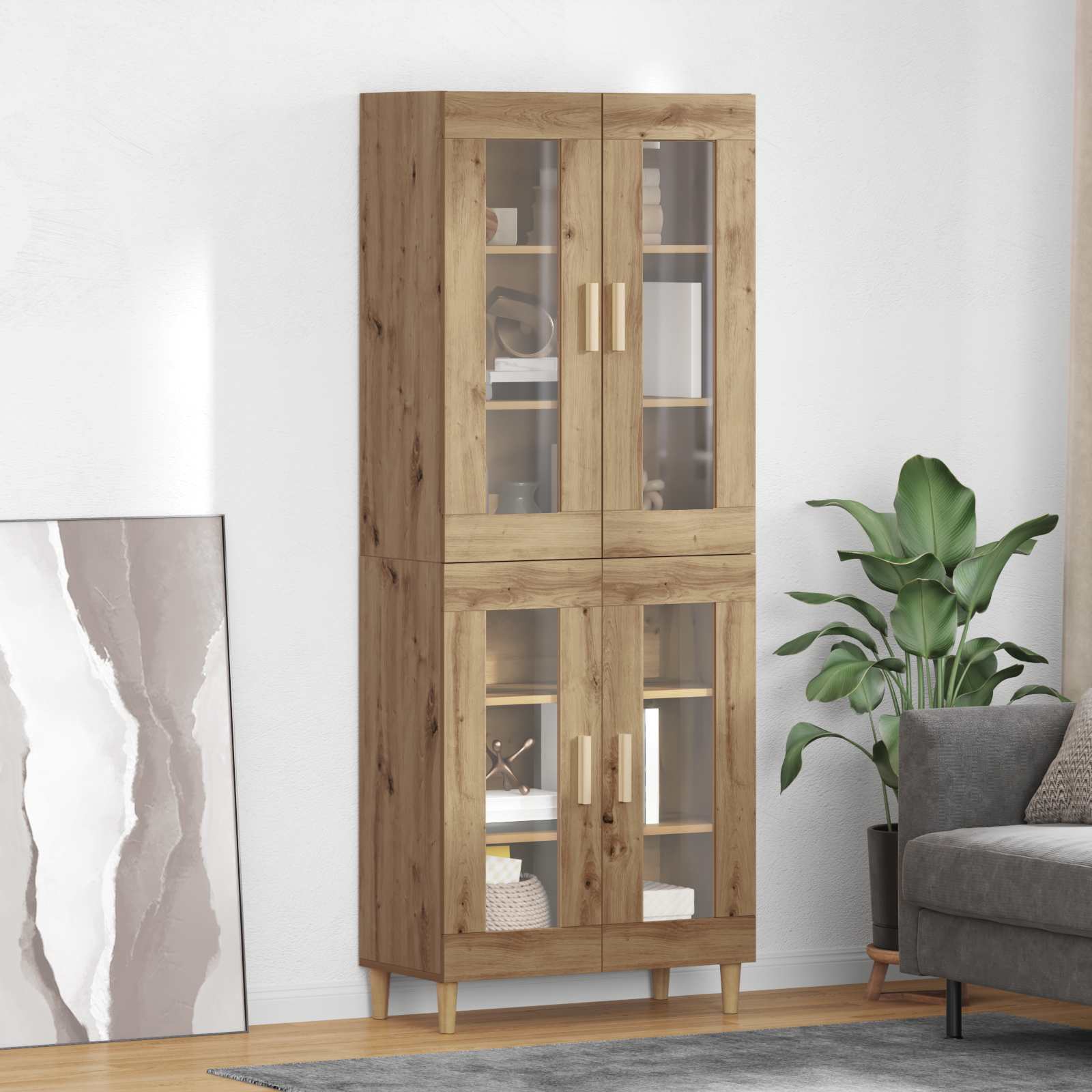 Hoge kast Artisan Eiken 69,5 x 34 x 180 cm Bewerkt hout – afbeelding 1