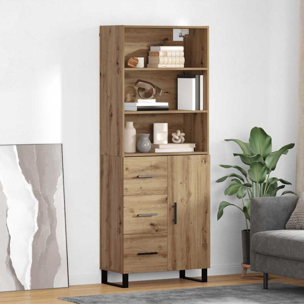 Hoge kast met lade 2 pcs Artisan Eiken Bewerkt hout – afbeelding 1