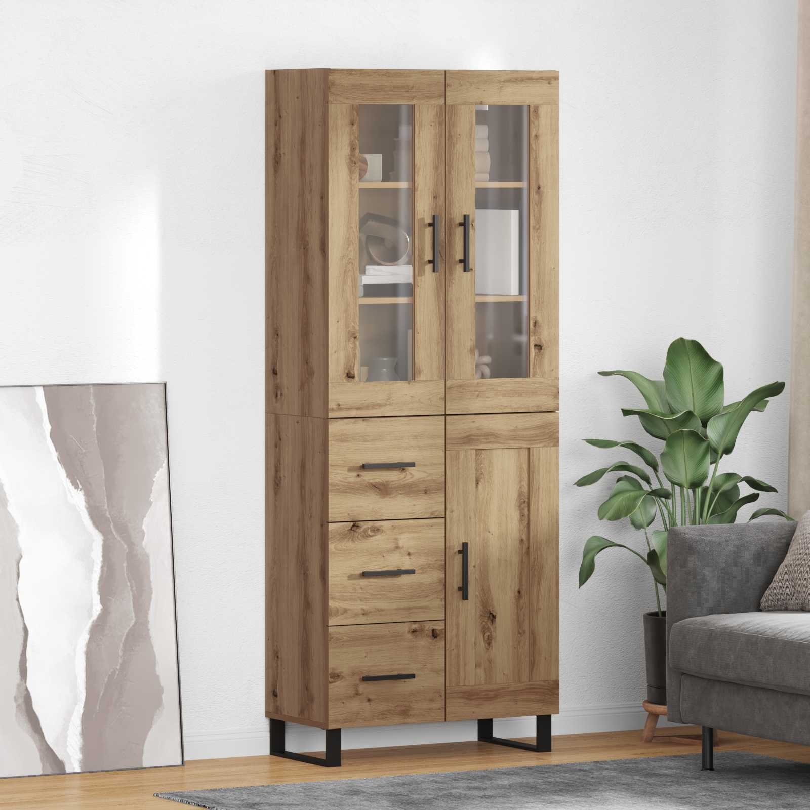 Hoge kast met lade 2 pcs Artisan Eiken Bewerkt hout – afbeelding 1
