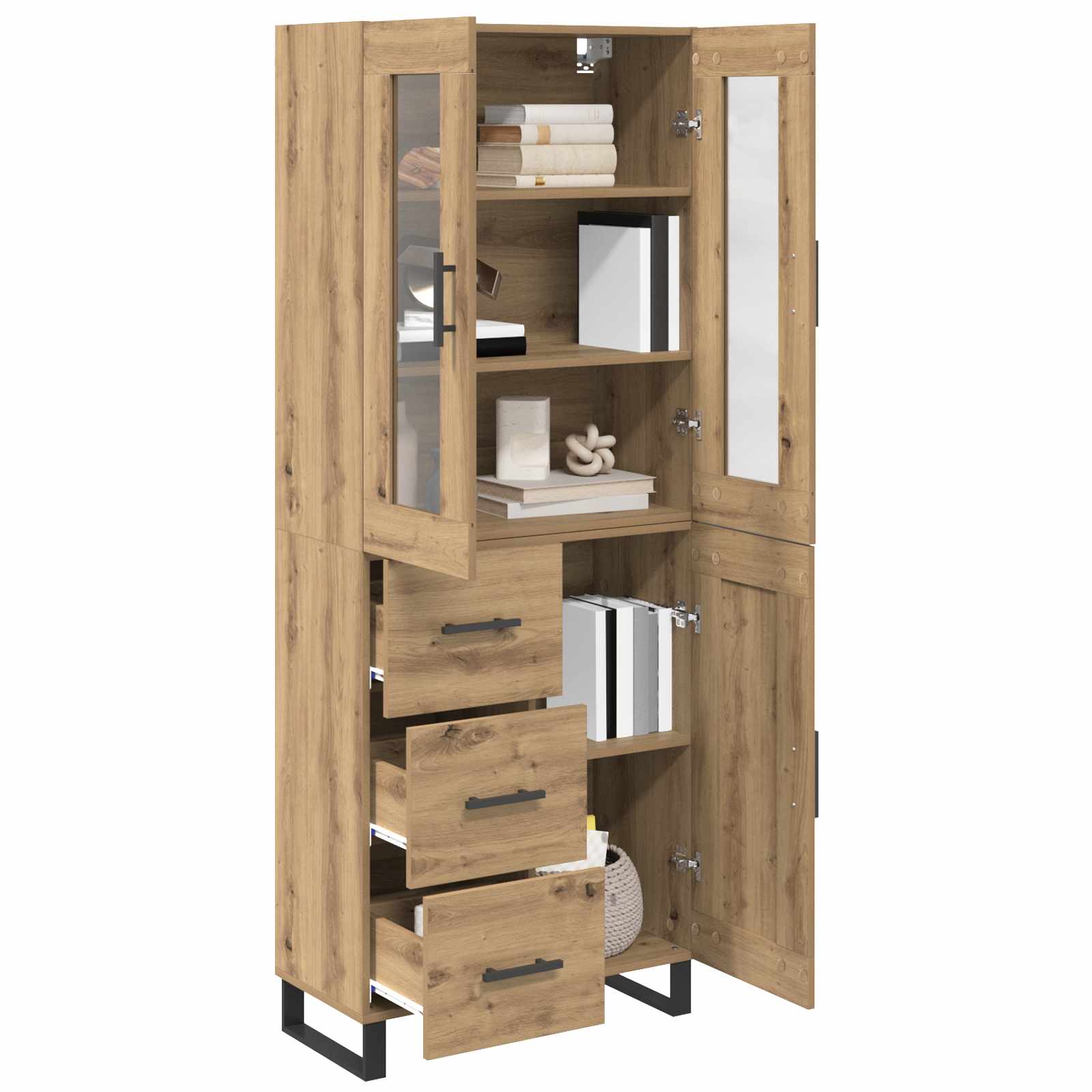 Hoge kast met lade 2 pcs Artisan Eiken Bewerkt hout – afbeelding 3