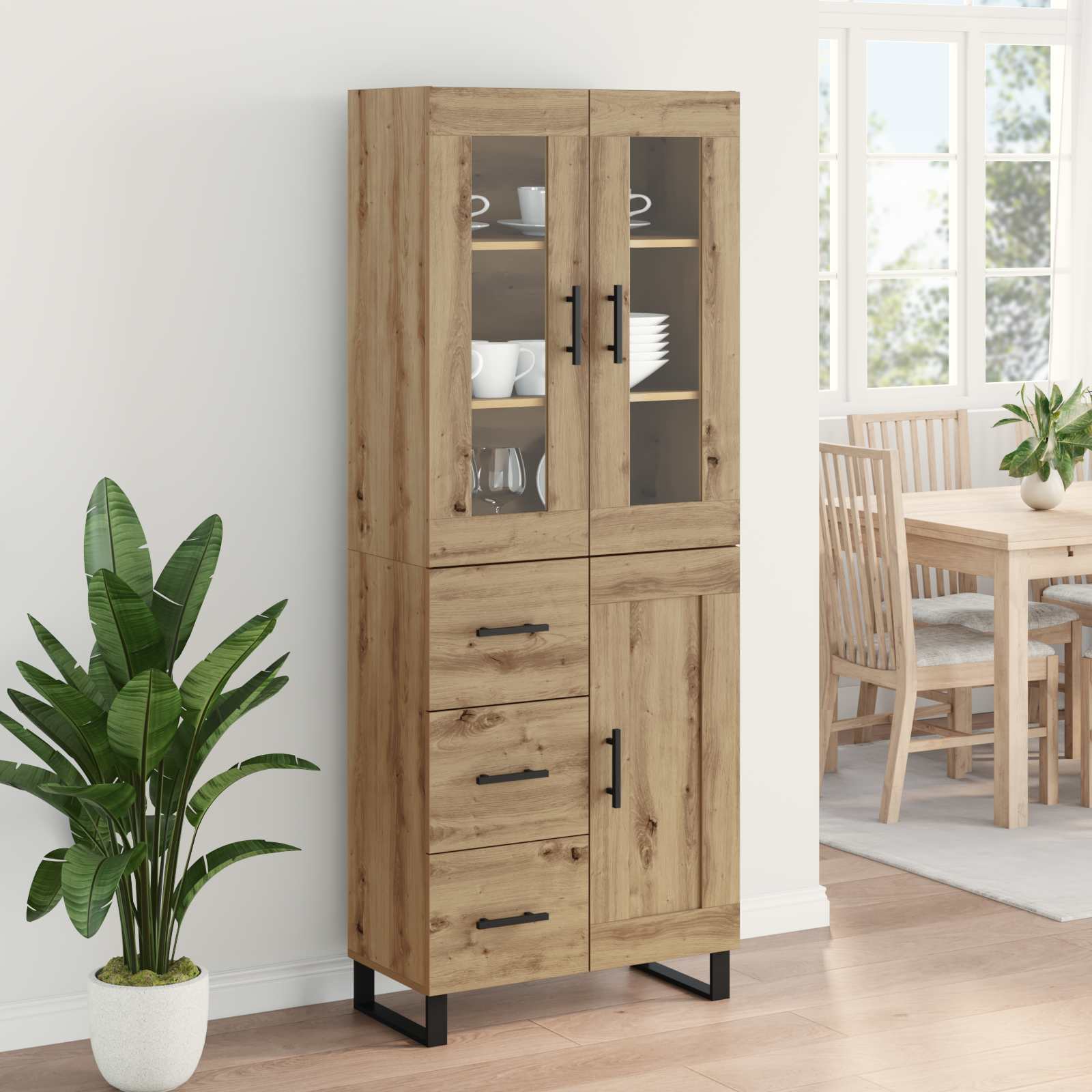Hoge kast met lade 2 pcs Artisan Eiken Bewerkt hout – afbeelding 4