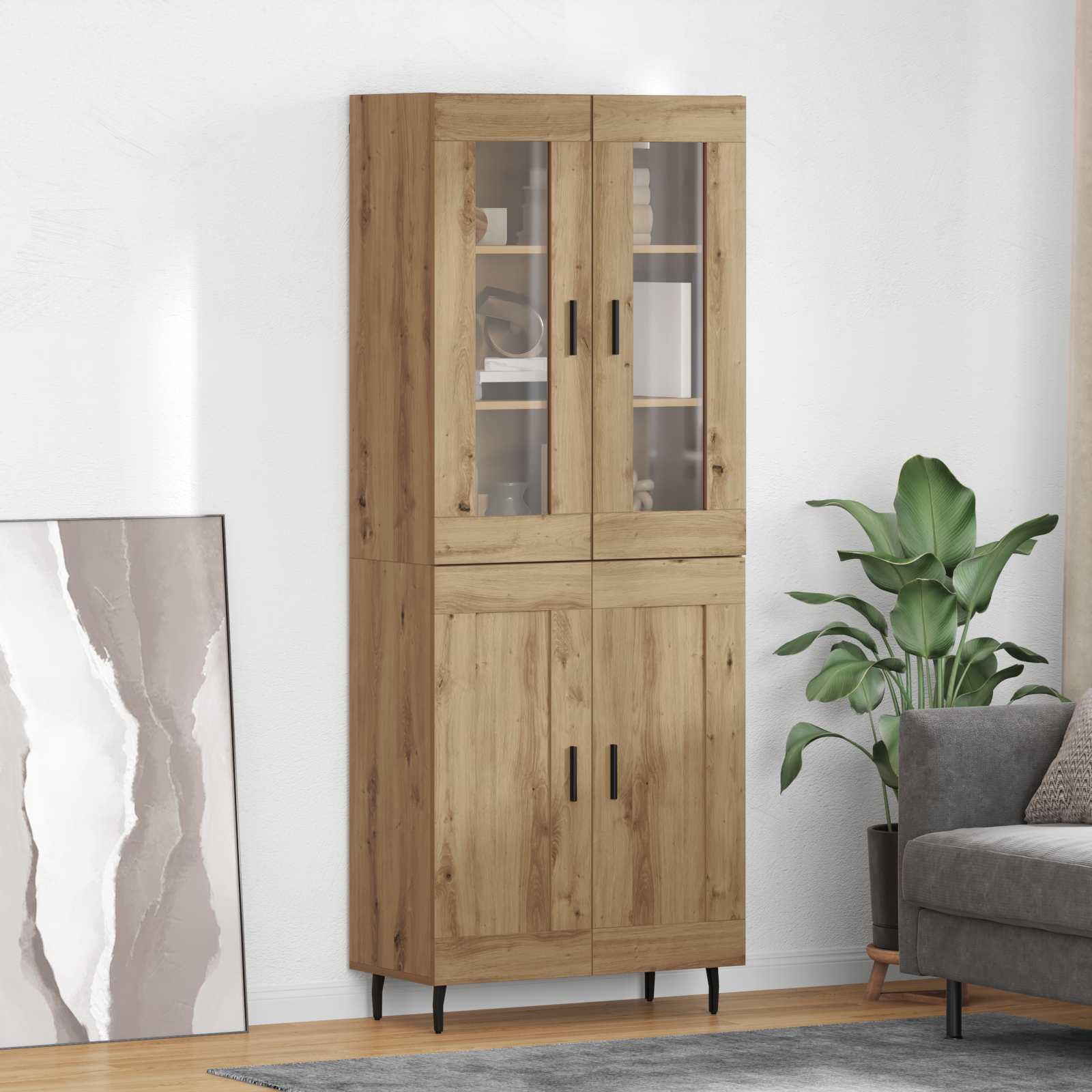 Hoge kast 2 pcs Artisan Eiken Bewerkt hout – afbeelding 1