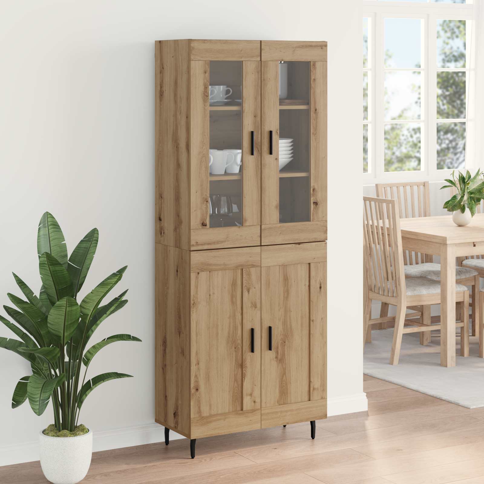 Hoge kast 2 pcs Artisan Eiken Bewerkt hout – afbeelding 4