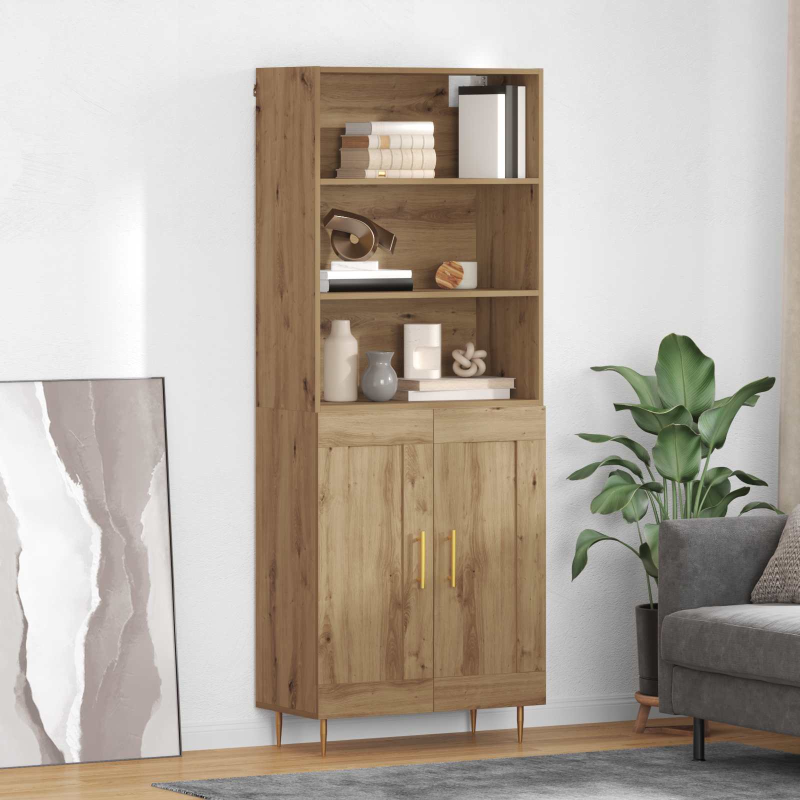 Hoge kast Artisan Eiken 69,5 x 34 x 180 cm Bewerkt hout – afbeelding 1