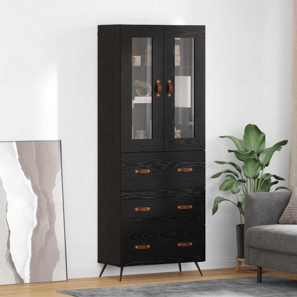 Hoge opbergkast met plank 2 pcs Zwart Eiken Bewerkt hout – afbeelding 1