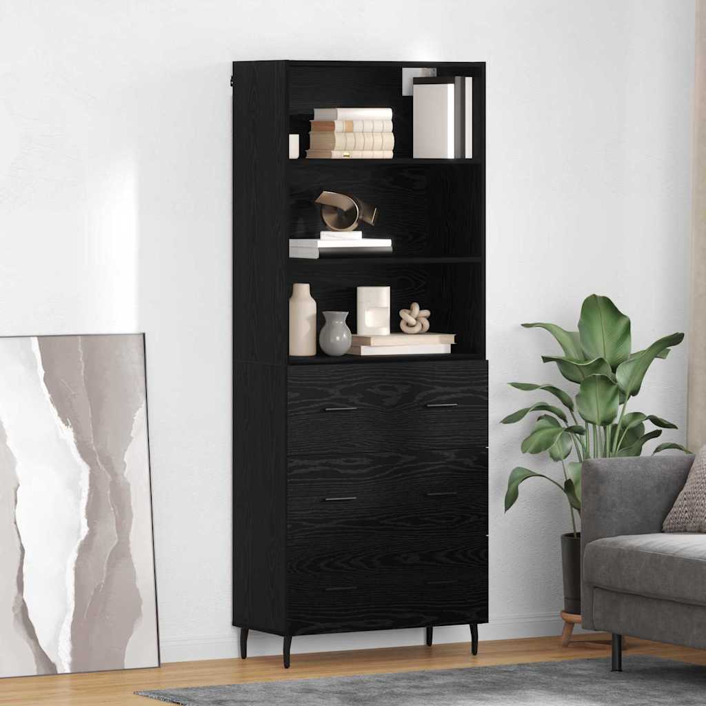 Hoge kast met lade Zwart Eiken 69,5 x 34 x 180 cm – afbeelding 1