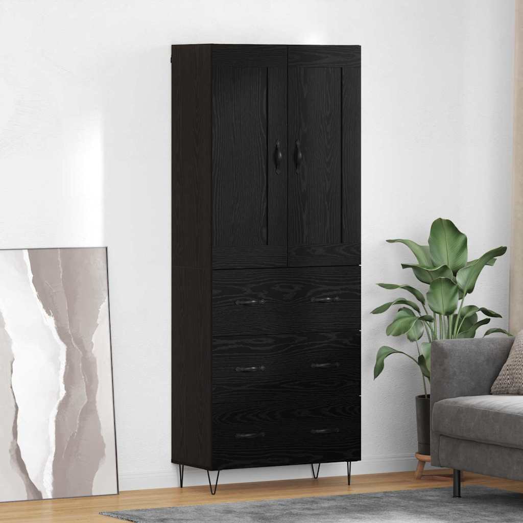 Hoge kast met lade Zwart Eiken 69,5 x 34 x 180 cm Bewerkt hout