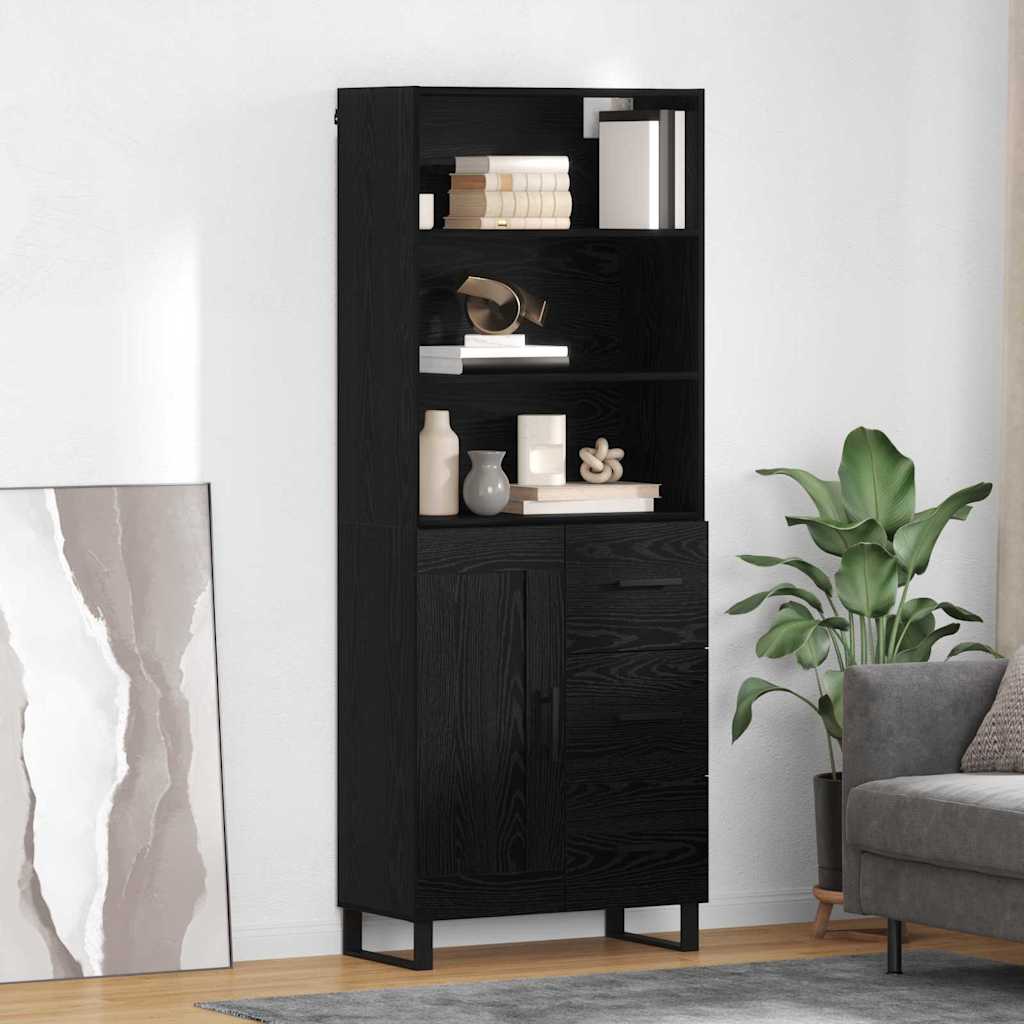Hoge kast met lade 2 pcs Zwart Eiken Bewerkt hout
