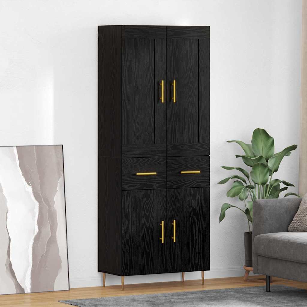 Hoge kast met lade Zwart Eiken 69,5 x 34 x 180 cm Bewerkt hout