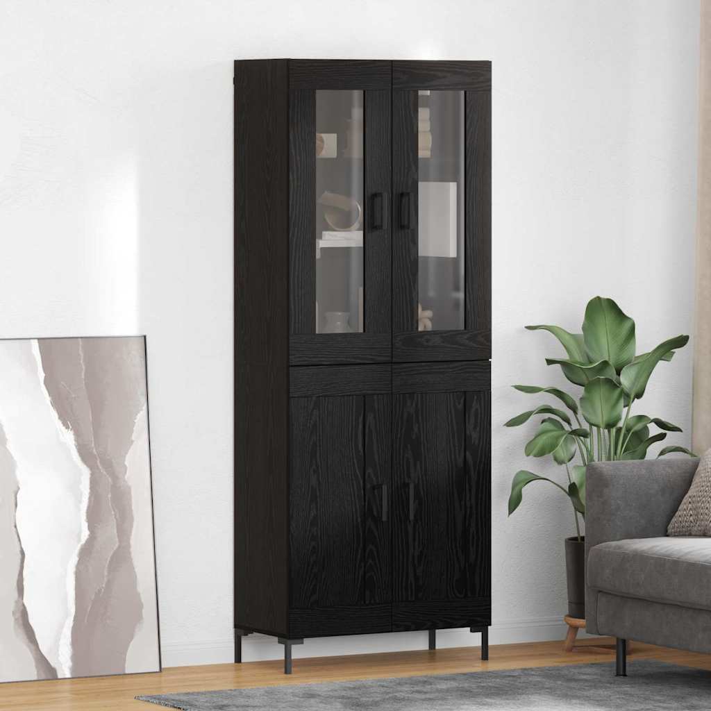 Hoge kast 2 pcs Zwart Eiken Bewerkt hout