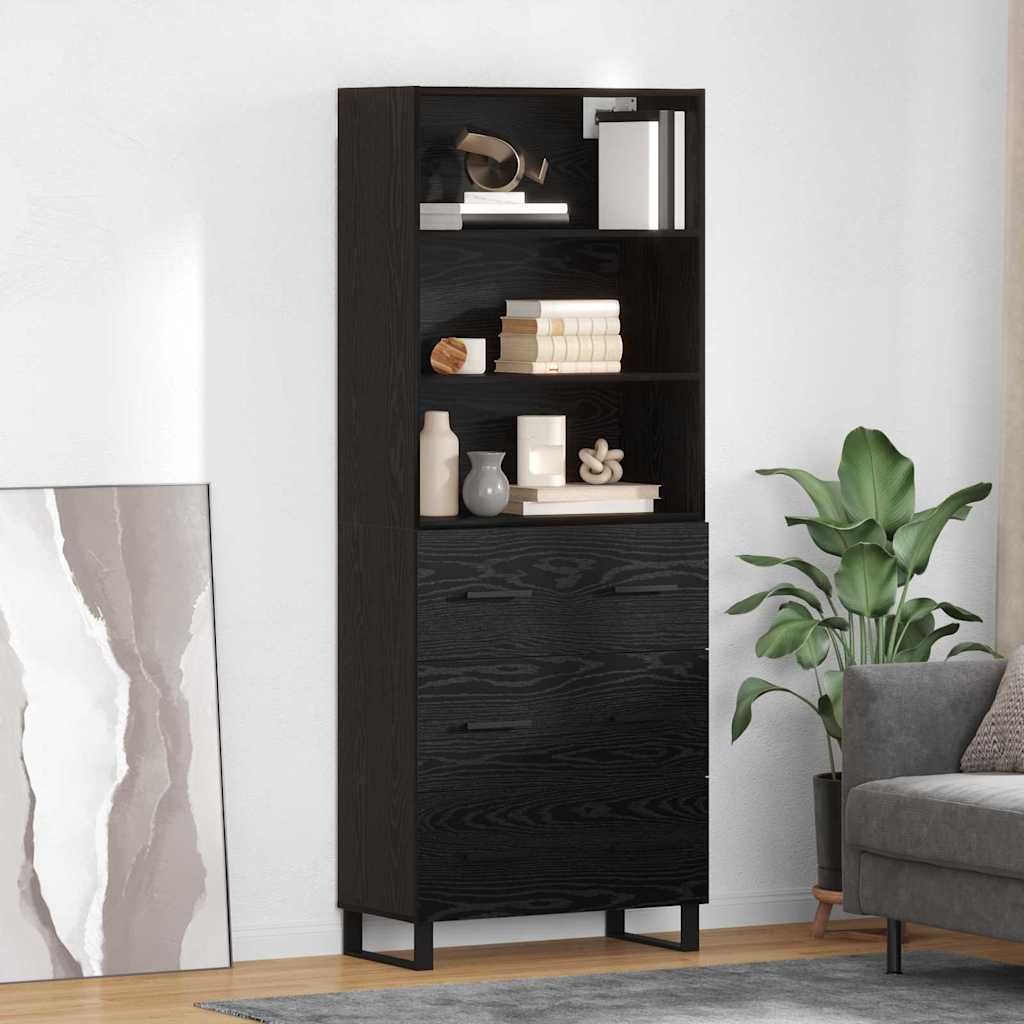 Hoge kast met lade 2 pcs Zwart Eiken Bewerkt hout