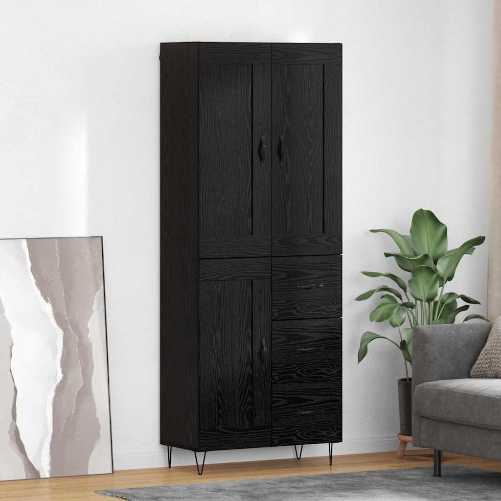 Hoge kast met lade Zwart Eiken 69,5 x 34 x 180 cm Bewerkt hout