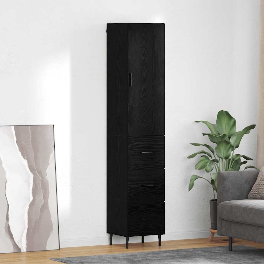 Highboard met lade Zwart Eiken 34,5 x 34 x 180 cm Bewerkt hout – afbeelding 1