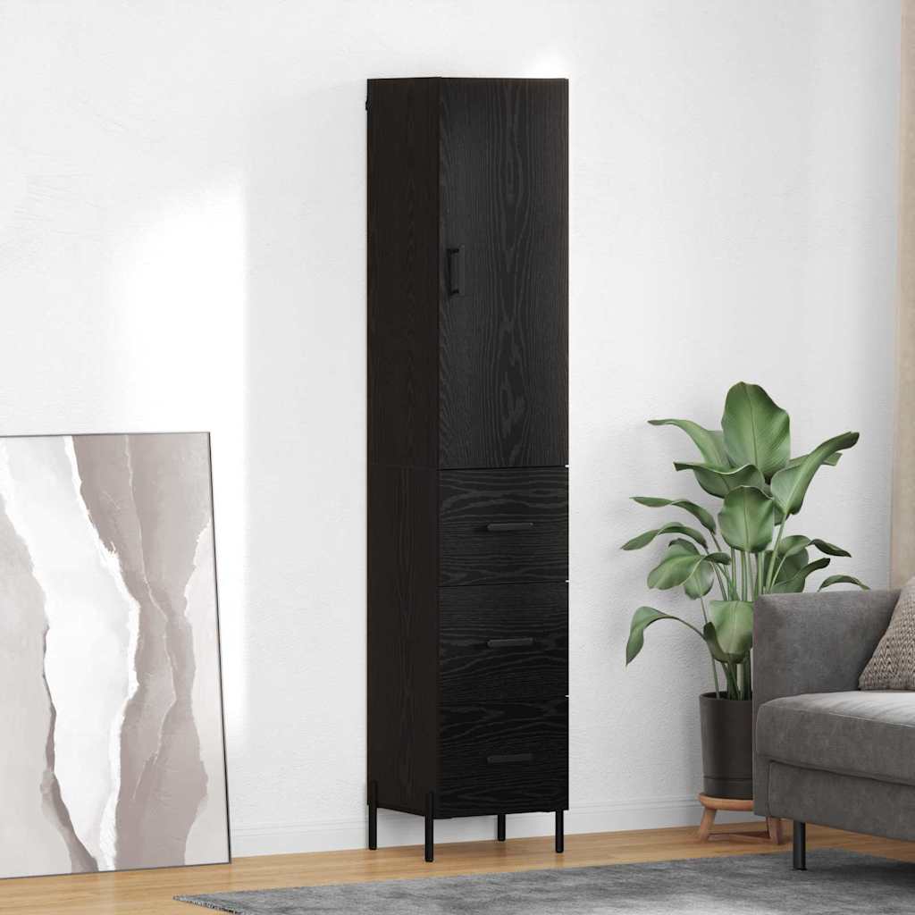Highboard met lade Zwart Eiken 34,5 x 34 x 180 cm Bewerkt hout – afbeelding 1