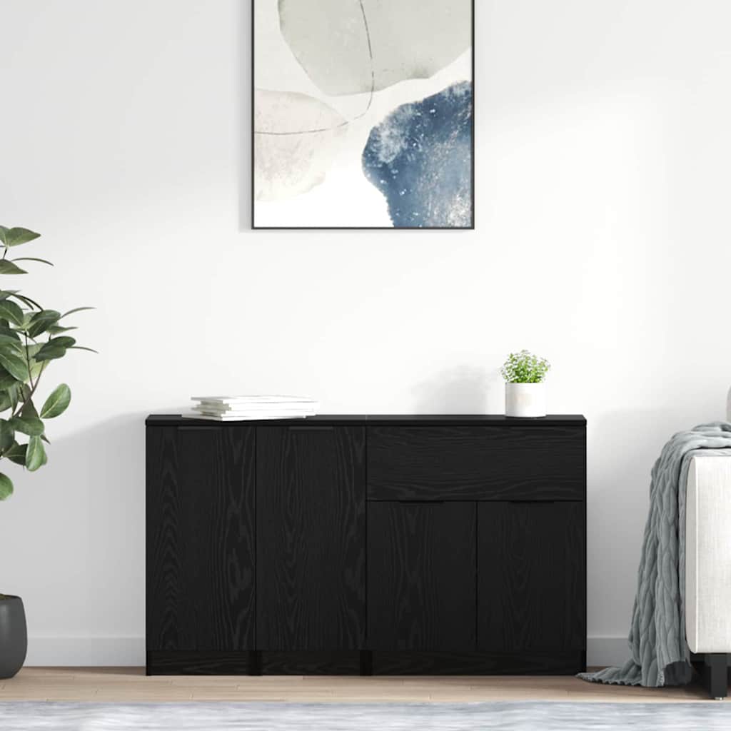 Dressoir met lade 3 pcs Zwart eiken Bewerkt hout
