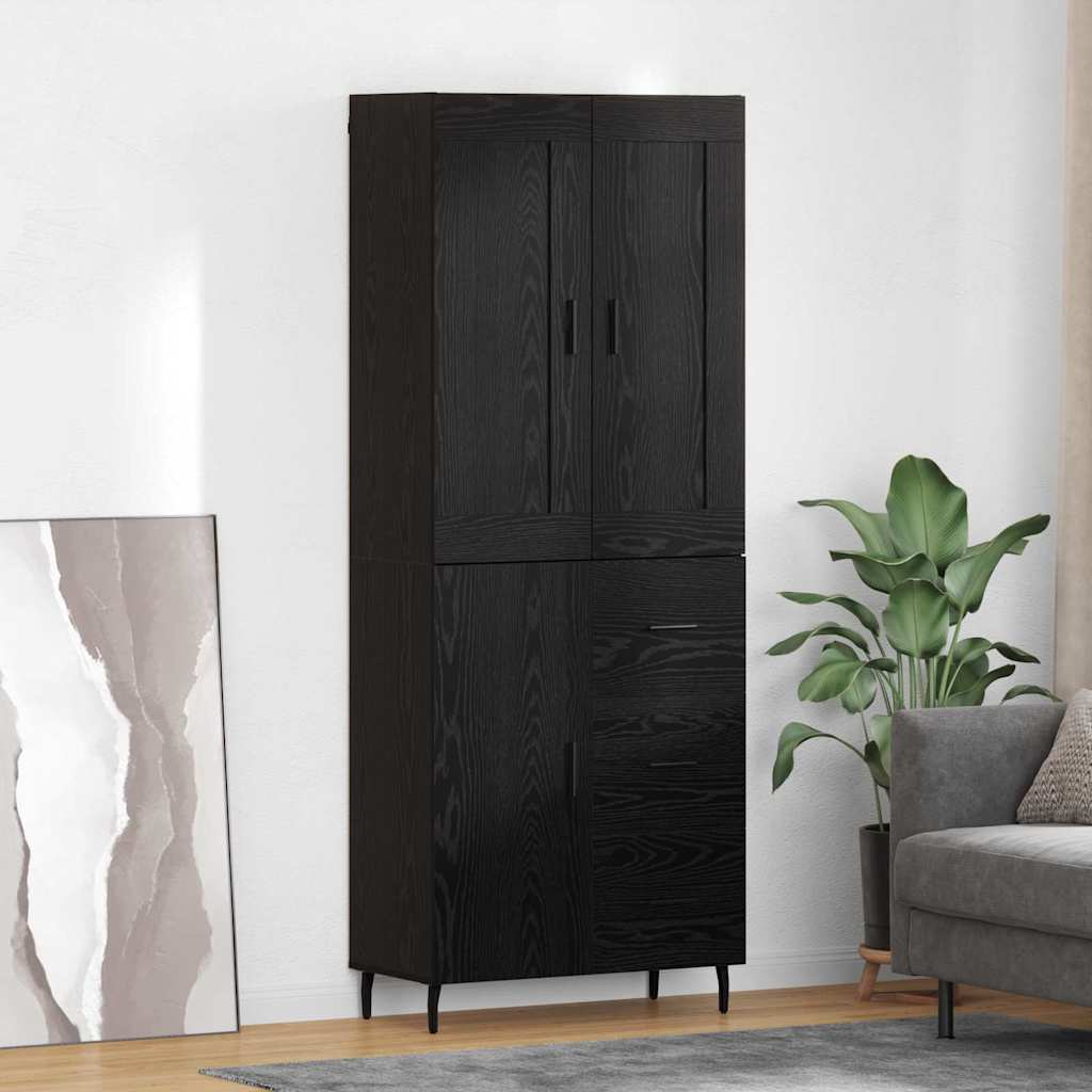 Hoge kast met lade 2 pcs Zwart Eiken Bewerkt hout – afbeelding 1