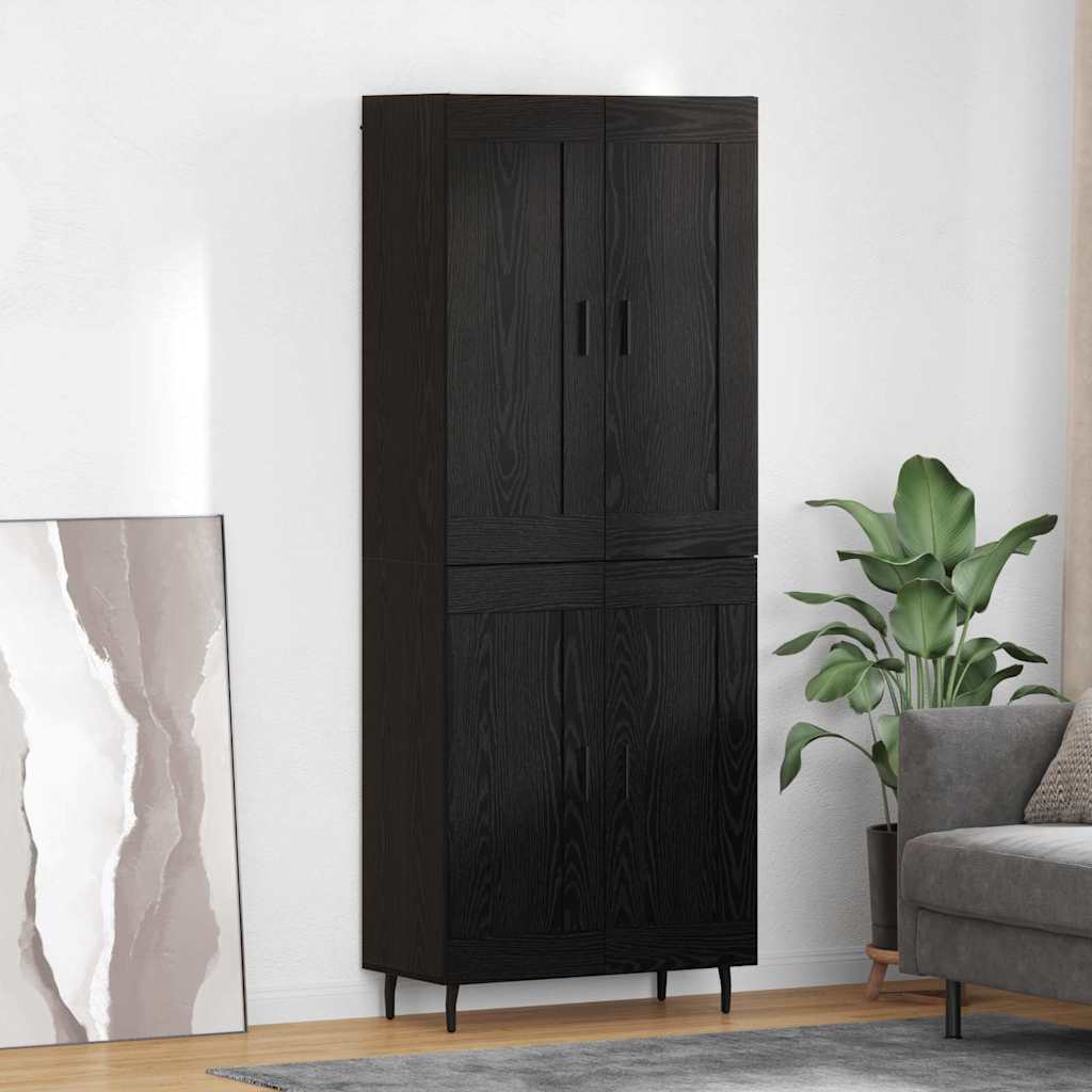 Hoge kast 2 pcs Zwart Eiken Bewerkt hout