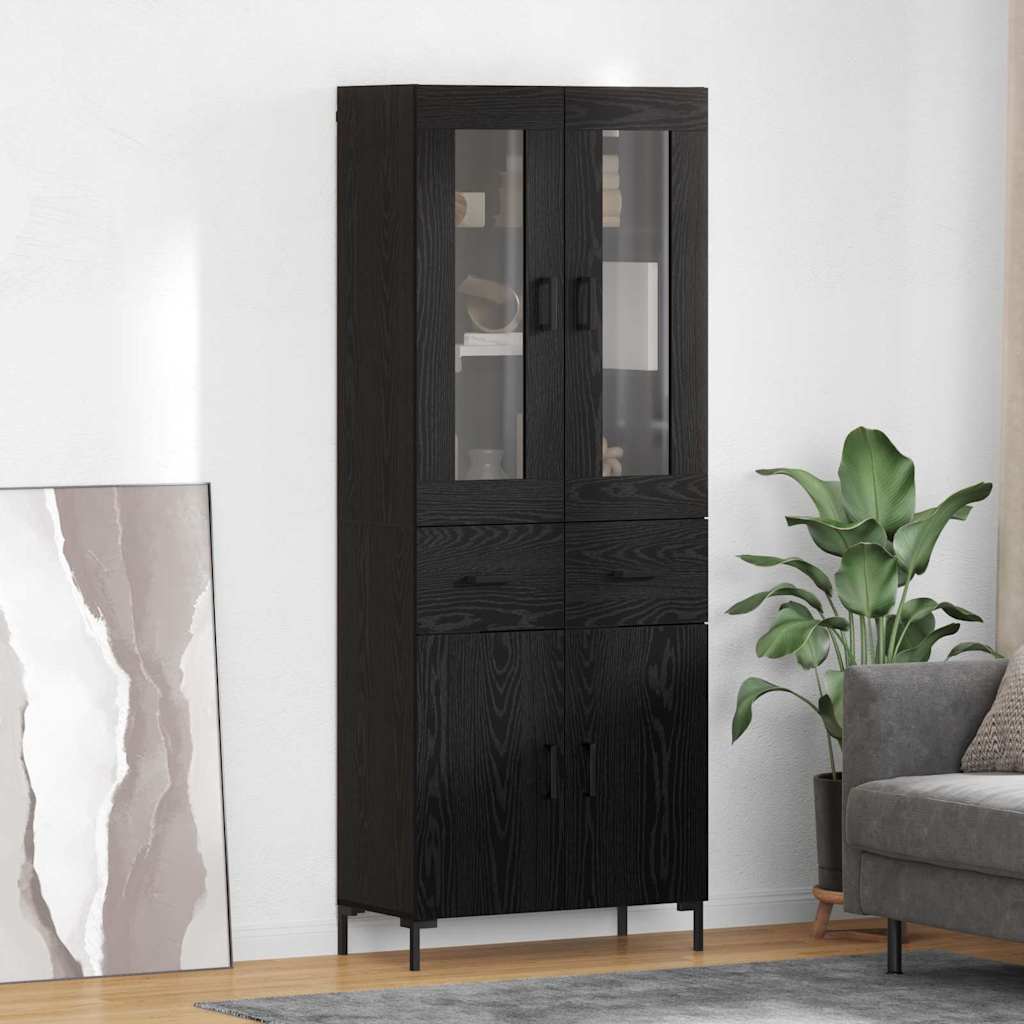 Hoge kast met lade 2 pcs Zwart Eiken Bewerkt hout