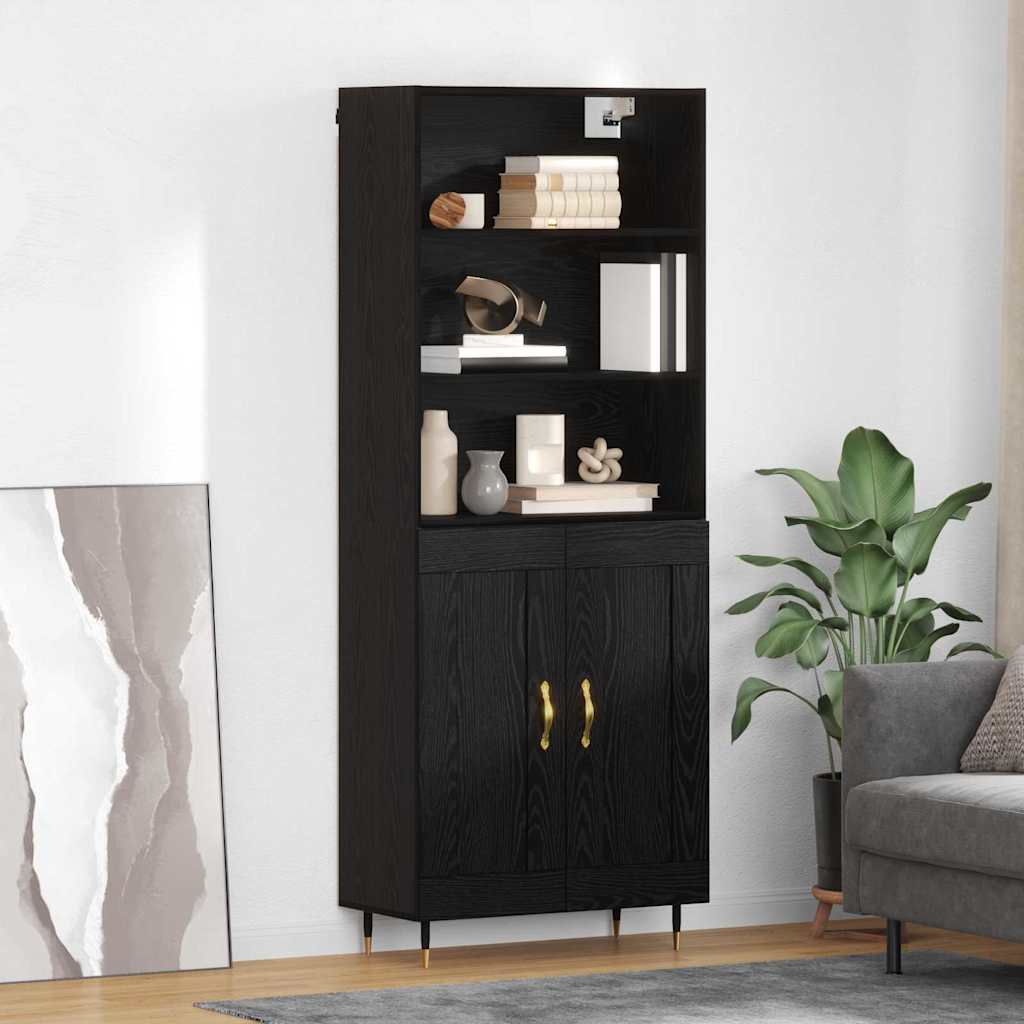 Hoge kast Zwart eiken 69,5 x 34 x 180 cm Bewerkt hout