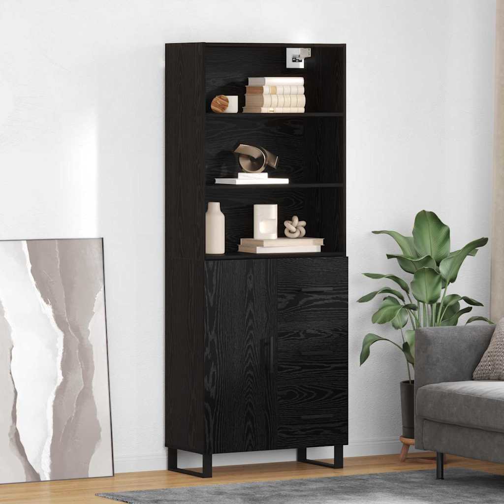 Hoge kast met lade 2 pcs Zwart Eiken Bewerkt hout