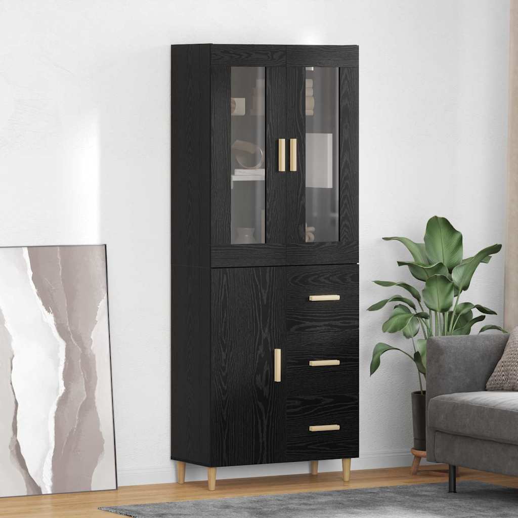 Hoge kast met lade Zwart Eiken 34,5 x 34 x 180 cm Bewerkt hout