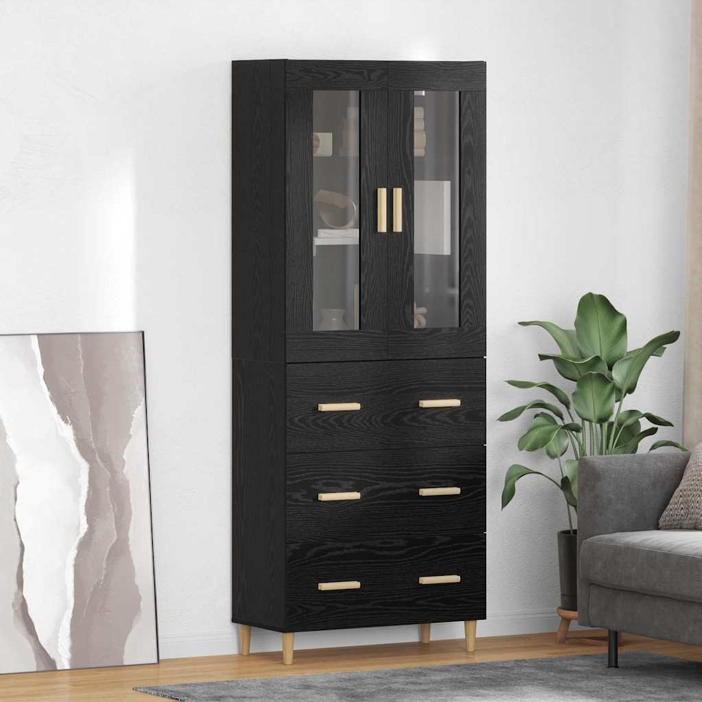 Hoge kast met lade Zwart Eiken 69,5 x 34 x 180 cm – afbeelding 1