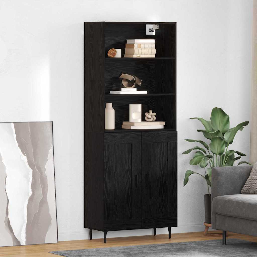 Hoge kast Zwart Eiken 69,5 x 34 x 180 cm – afbeelding 1