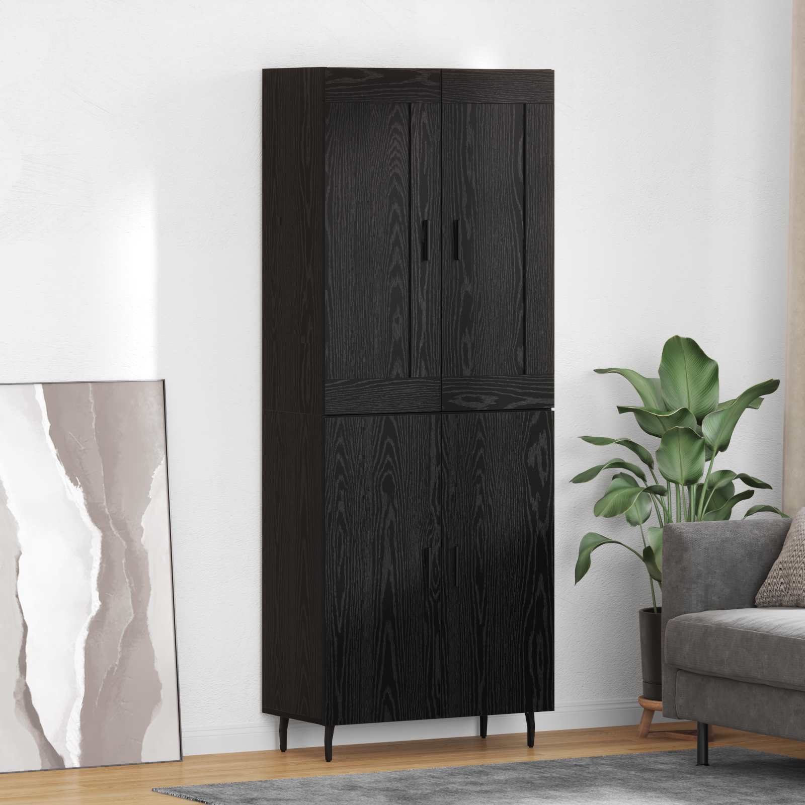 Hoge kast 2 pcs Zwart Eiken Bewerkt hout