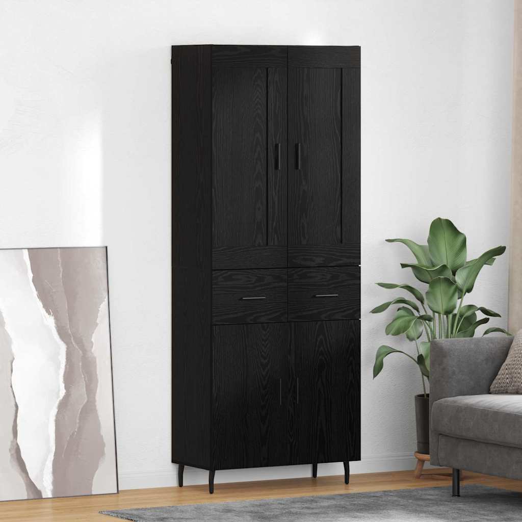 Hoge kast met lade 2 pcs Zwart Eiken Bewerkt hout