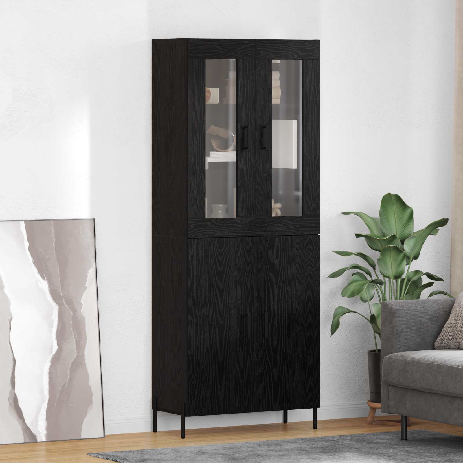 Highboard Zwart Eiken 69,5 x 34 x 180 cm Bewerkt hout – afbeelding 1