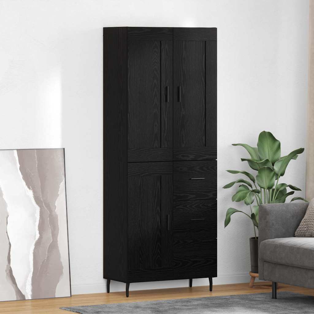 Hoge kast 2 pcs Zwart Eiken 69,5 x 34 x 180 cm Bewerkt hout