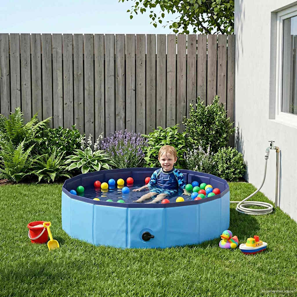Kinderen Zwembad Blauw Ø 80 x 20 cm Dik PVC en Gelaagd Hout