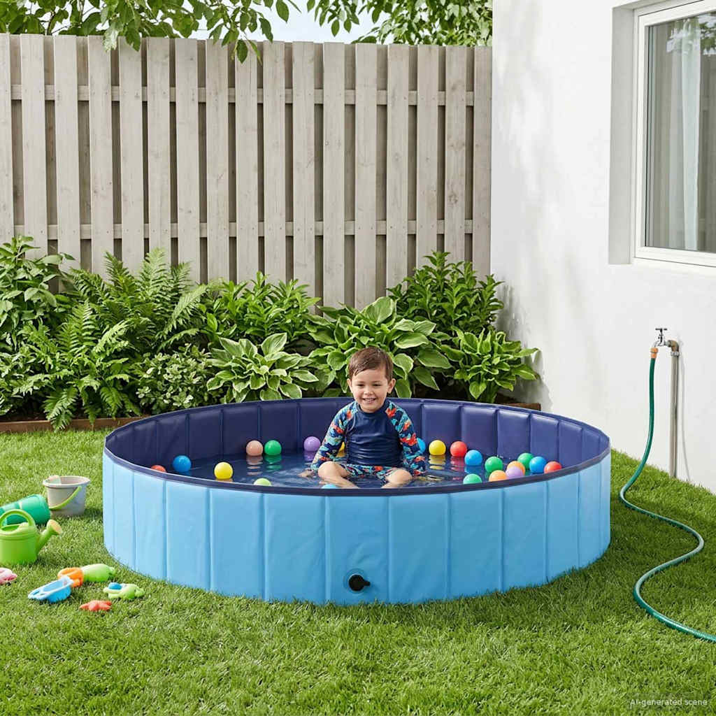 Kinderen Zwembad Blauw Ø 160 x 30 cm Dik PVC en Gelaagd Hout – afbeelding 1