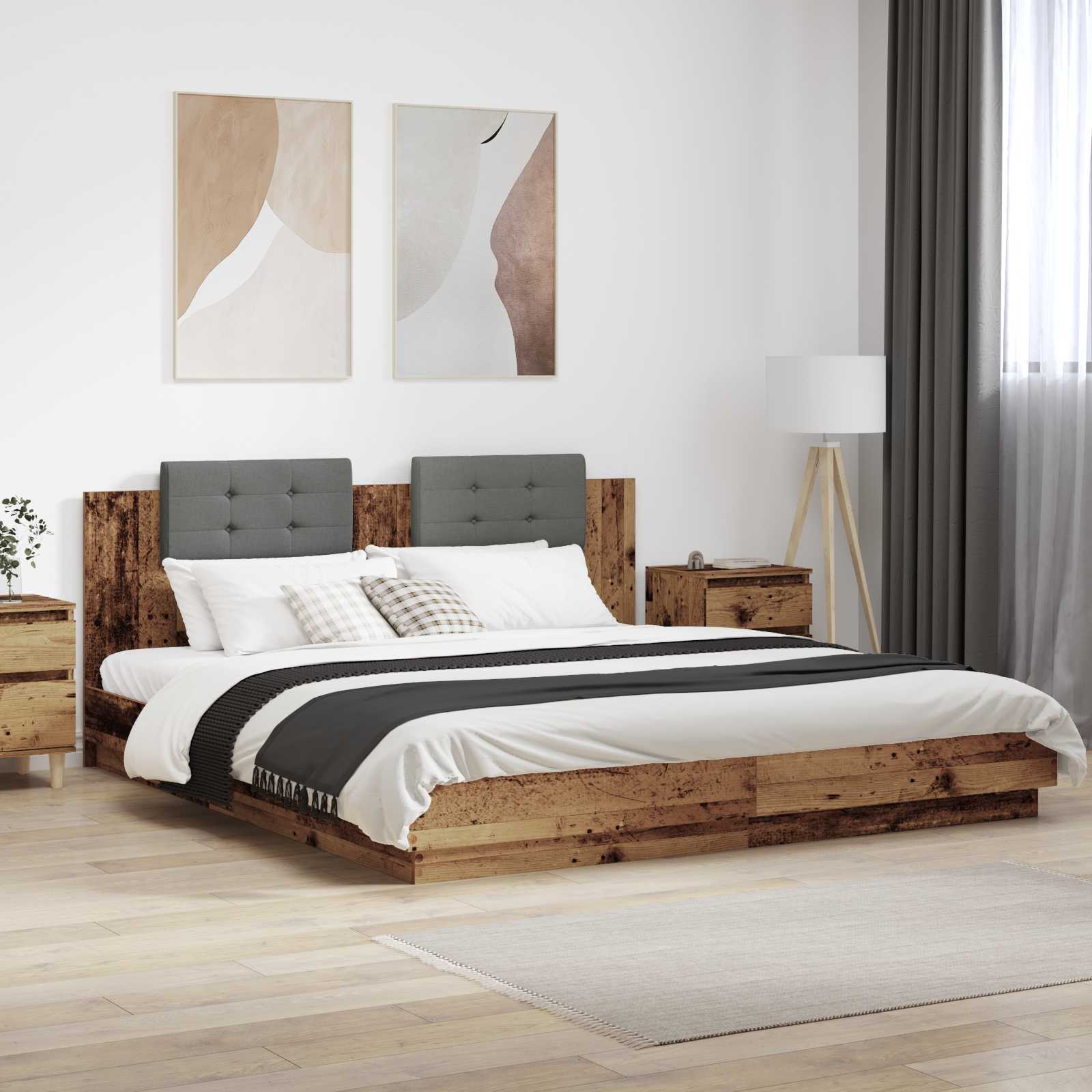 Bedframe met Hoofdeinde Oud Hout 200 x 200 cm Bewerkt hout – afbeelding 1