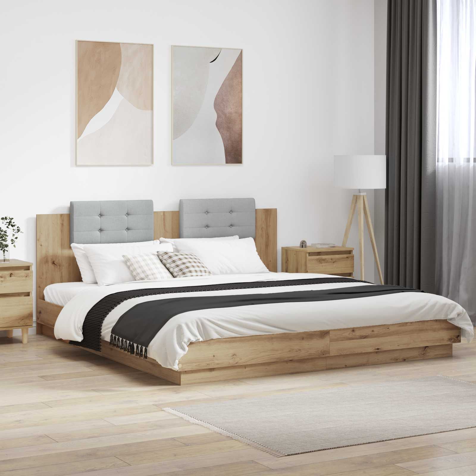 Bedframe met Hoofdeinde Artisan Eiken 200 x 200 cm Bewerkt hout – afbeelding 1