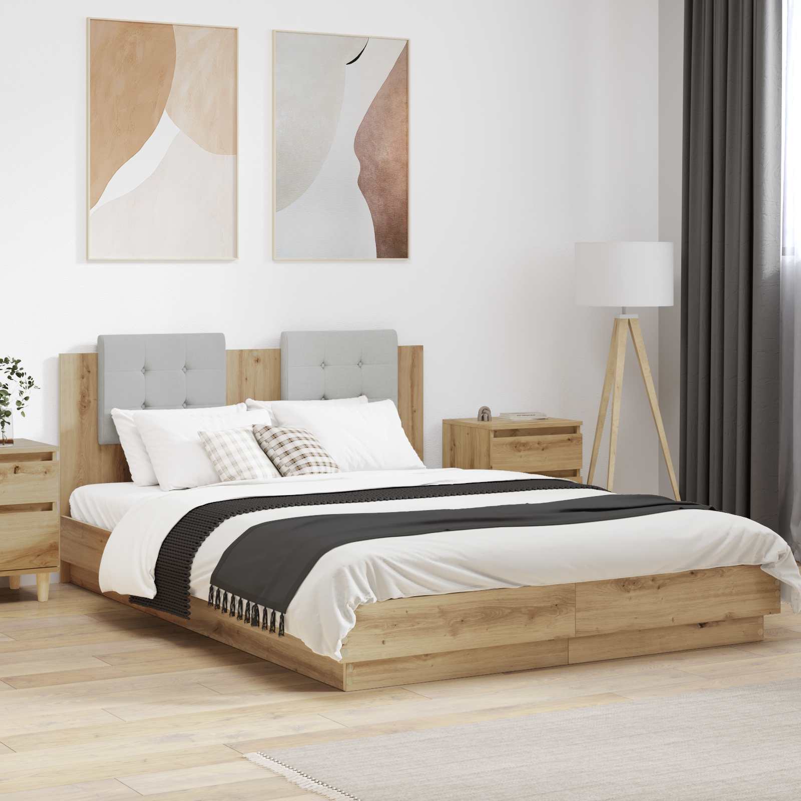 Bedframe met Hoofdeinde Artisan Eiken 160 x 200 cm Bewerkt hout – afbeelding 1