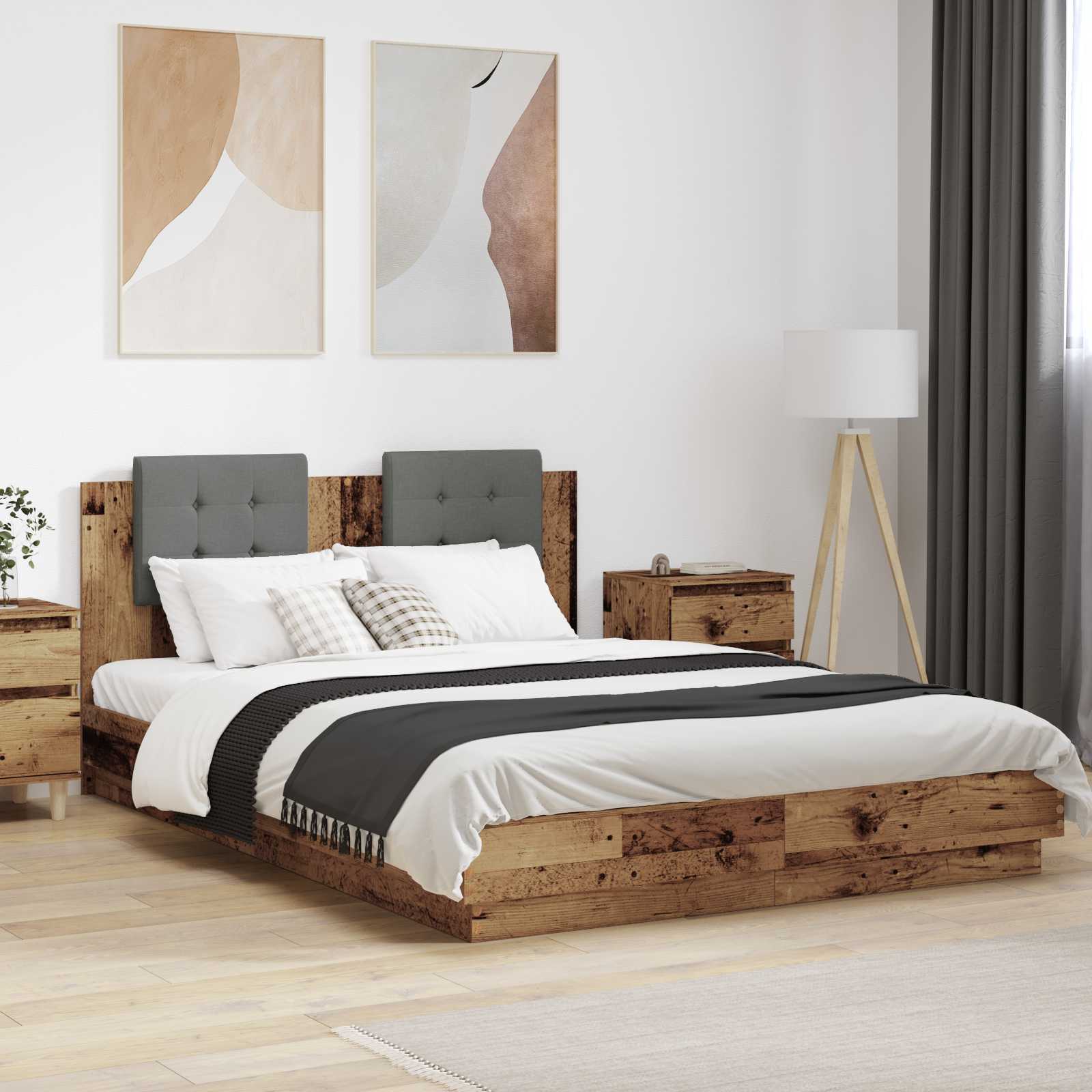 Bedframe met Hoofdeinde Oud Hout 150 x 200 cm Bewerkt hout – afbeelding 1
