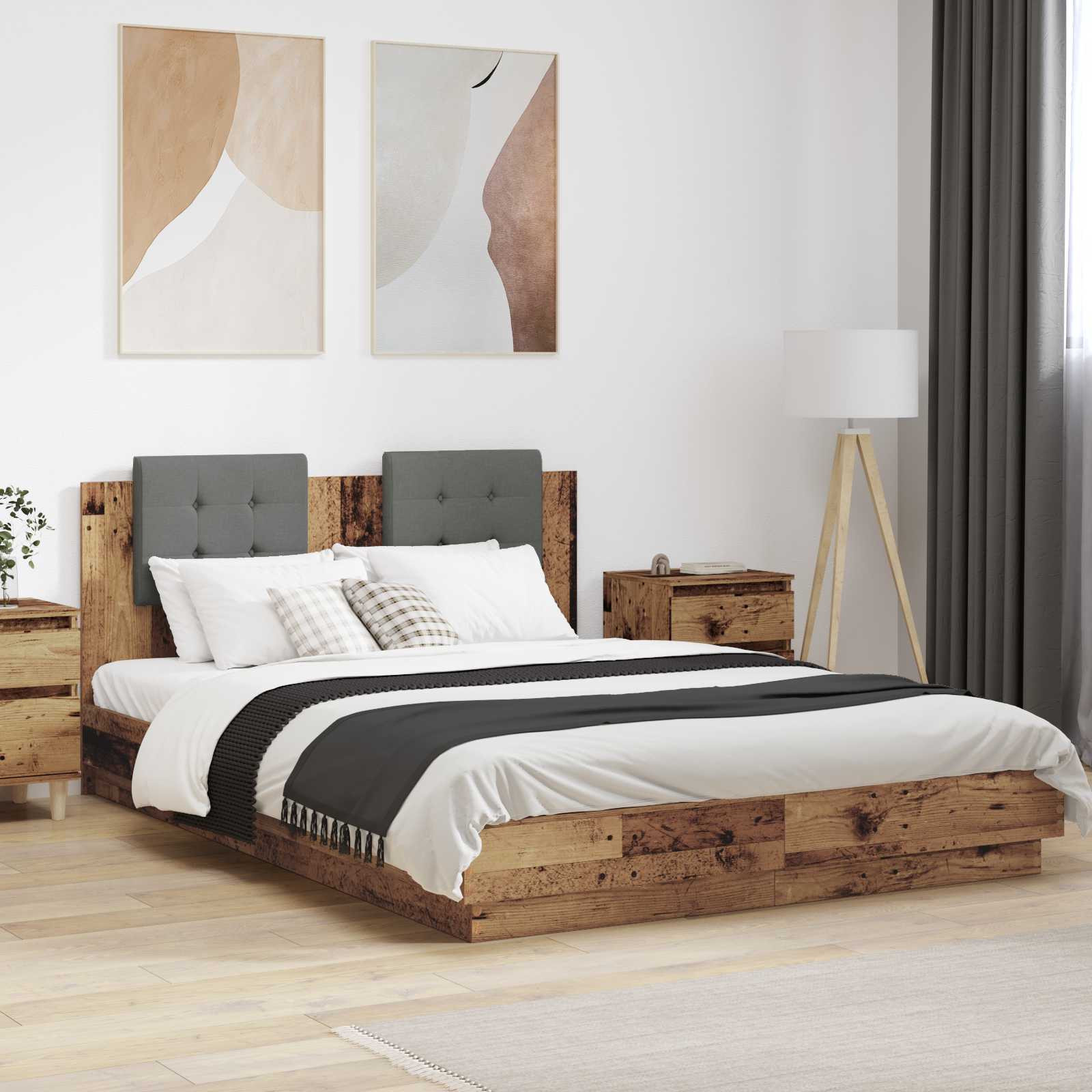 Bedframe met Hoofdeinde Oud Hout 140 x 200 cm Bewerkt hout – afbeelding 1