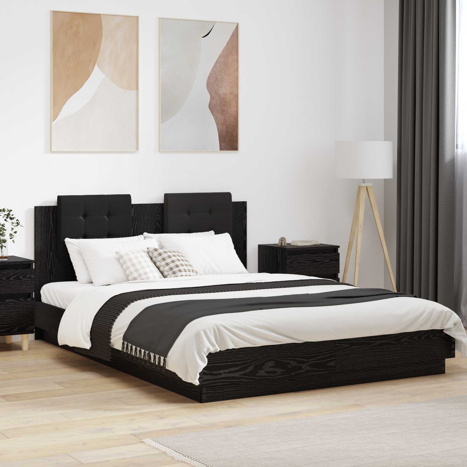 Bedframe met Hoofdeinde Zwart Eiken 120 x 200 cm Bewerkt hout