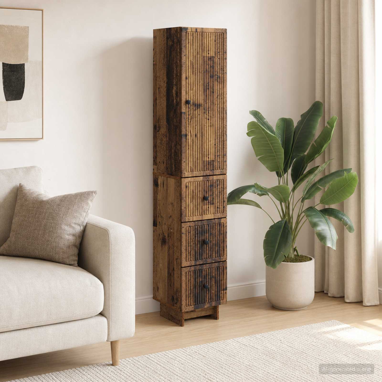 Kastenset 2 pcs Oud hout 33 x 34,5 x 90 cm Bewerkt hout – afbeelding 1