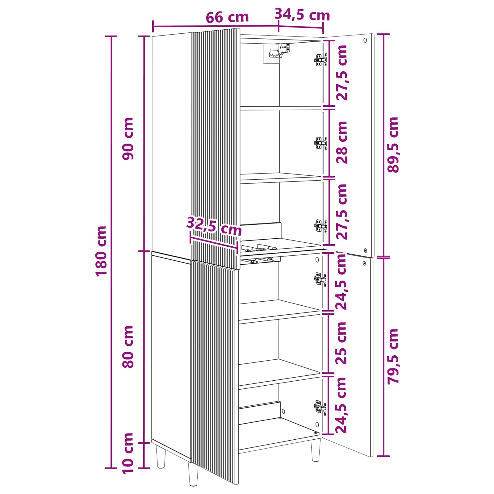 Kastenset 2 pcs Hoogglans Wit 66 x 34,5 x 90 cm Bewerkt hout – afbeelding 10