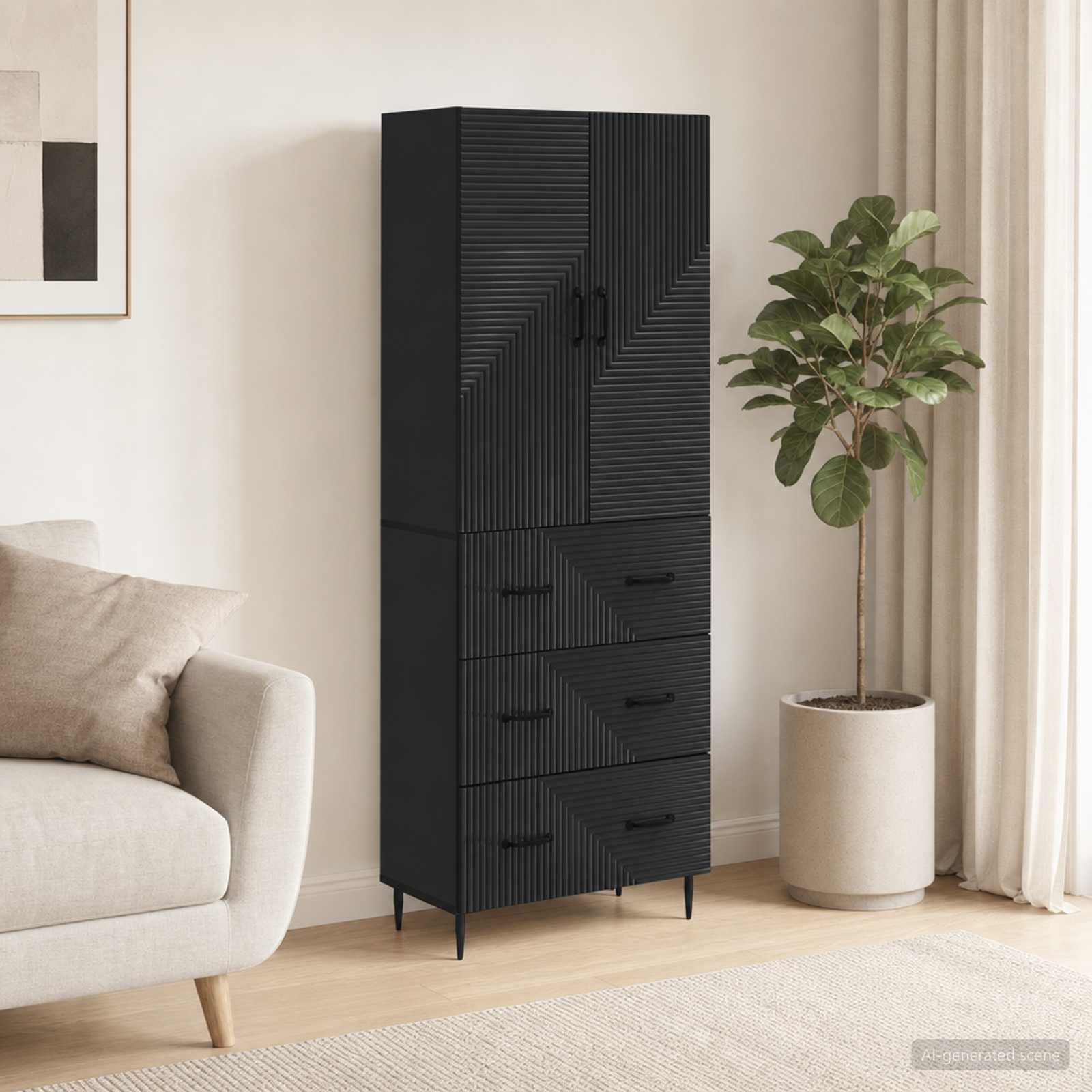 Kastenset 2 pcs Zwart 66 x 34,5 x 90 cm Bewerkt hout
