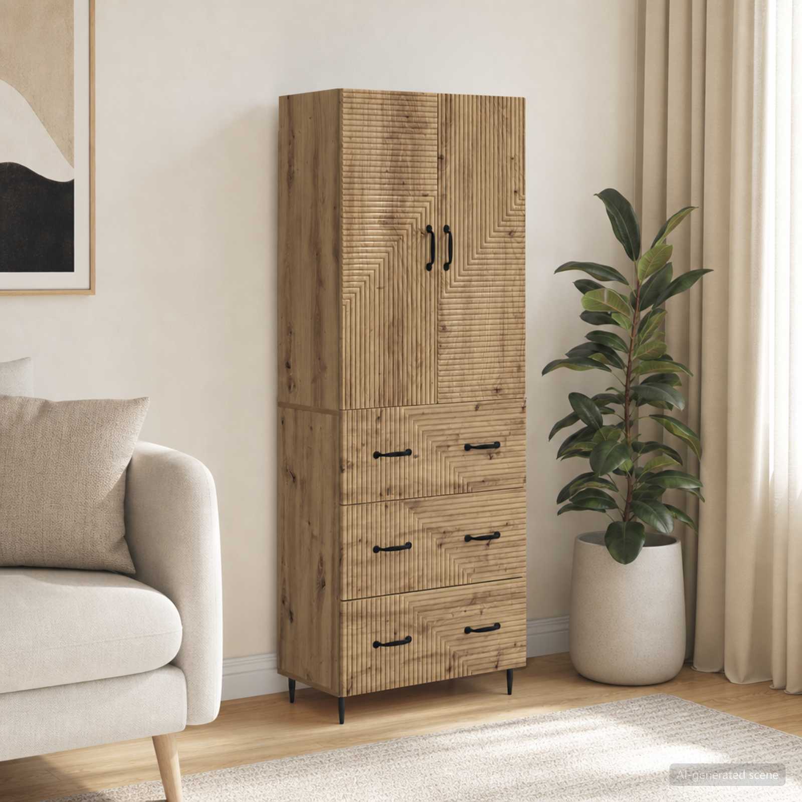 Kastenset 2 st 66 x 34,5 x 90 cm Bewerkt hout Artisanaal eiken