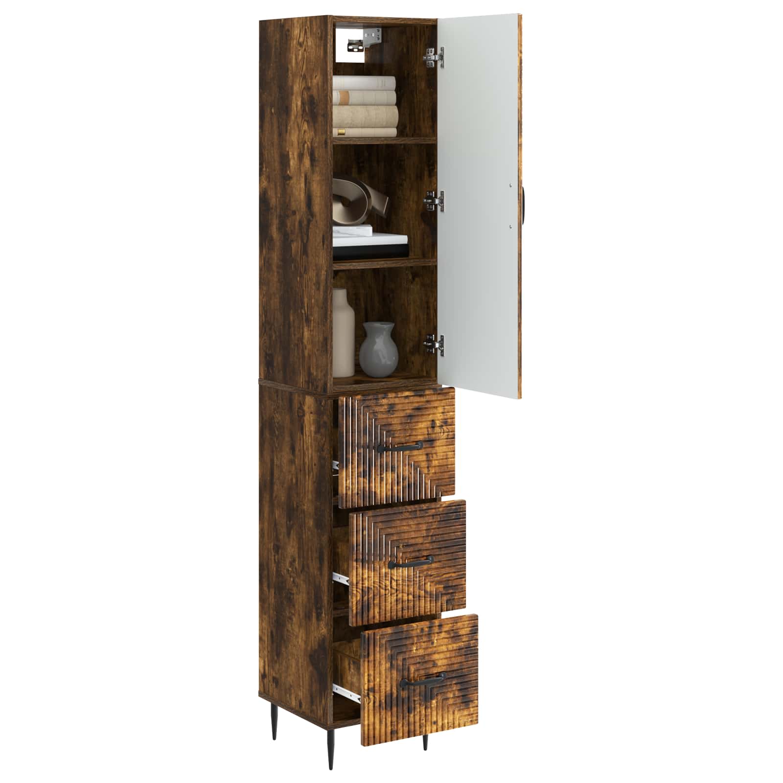 Kastenset 2 pcs Gerookt eiken 33 x 34,5 x 90 cm Bewerkt hout – afbeelding 3