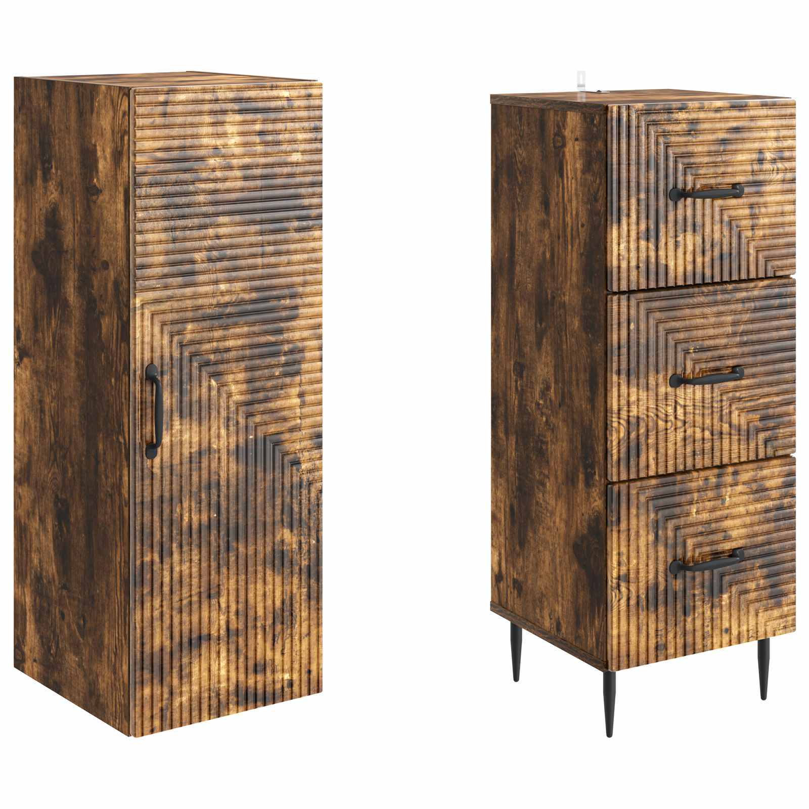 Kastenset 2 pcs Gerookt eiken 33 x 34,5 x 90 cm Bewerkt hout – afbeelding 4