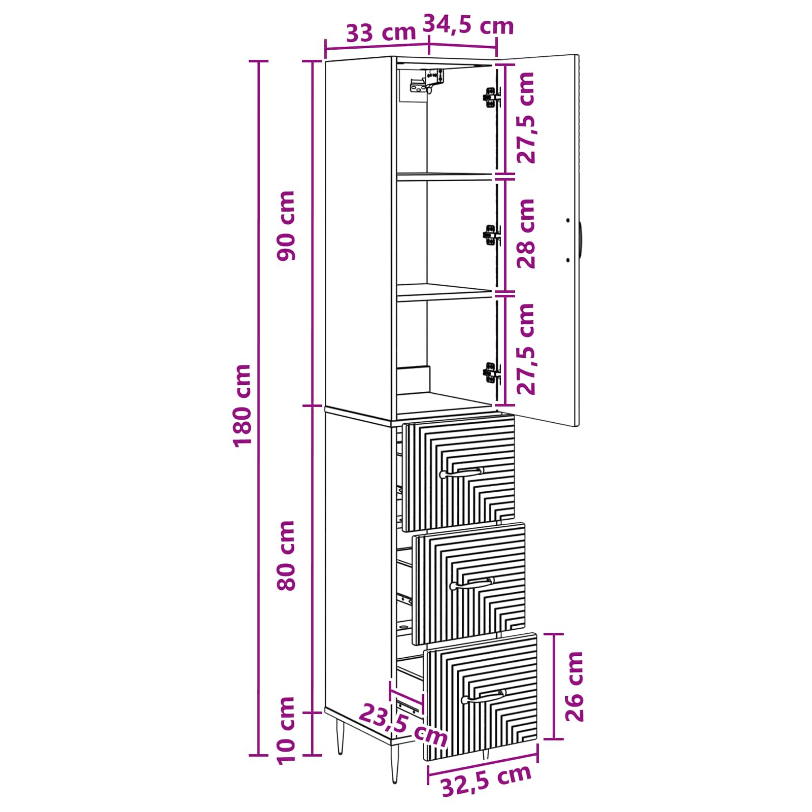 Kastenset 2 pcs Grijs Sonoma 33 x 34,5 x 90 cm Bewerkt hout – afbeelding 10