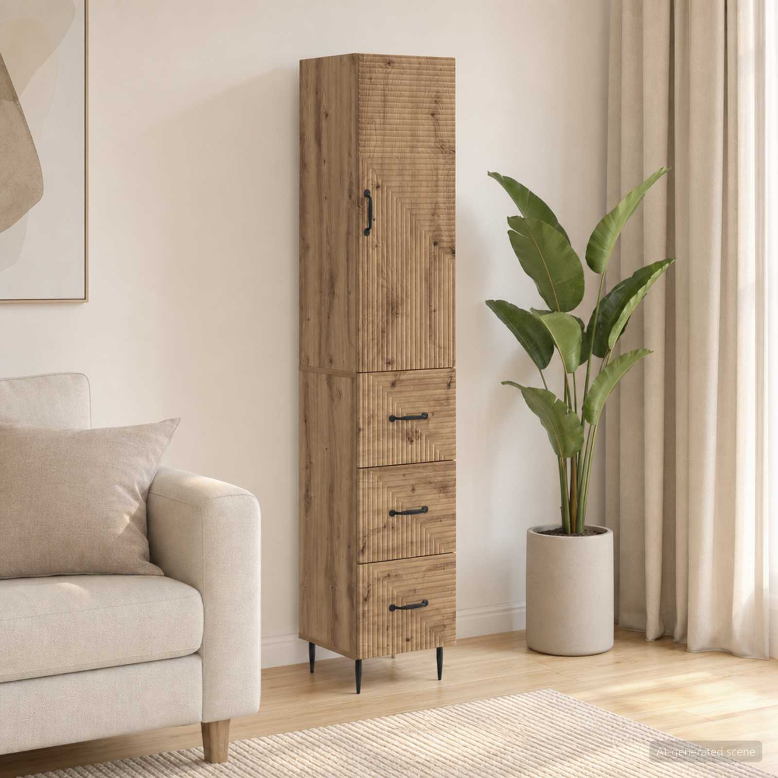 Kastenset 2 st 33 x 34,5 x 90 cm Bewerkt hout Artisanaal eiken