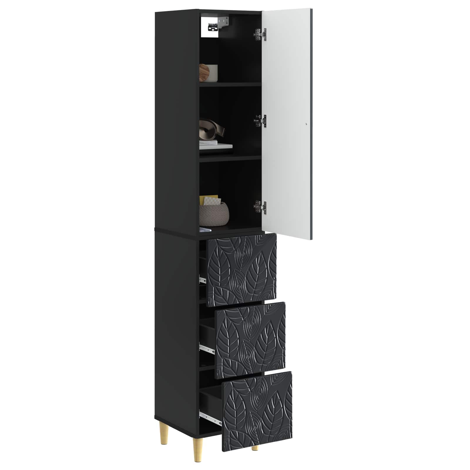 Kastenset 2 pcs Zwart 33 x 34,5 x 90 cm Bewerkt hout – afbeelding 3
