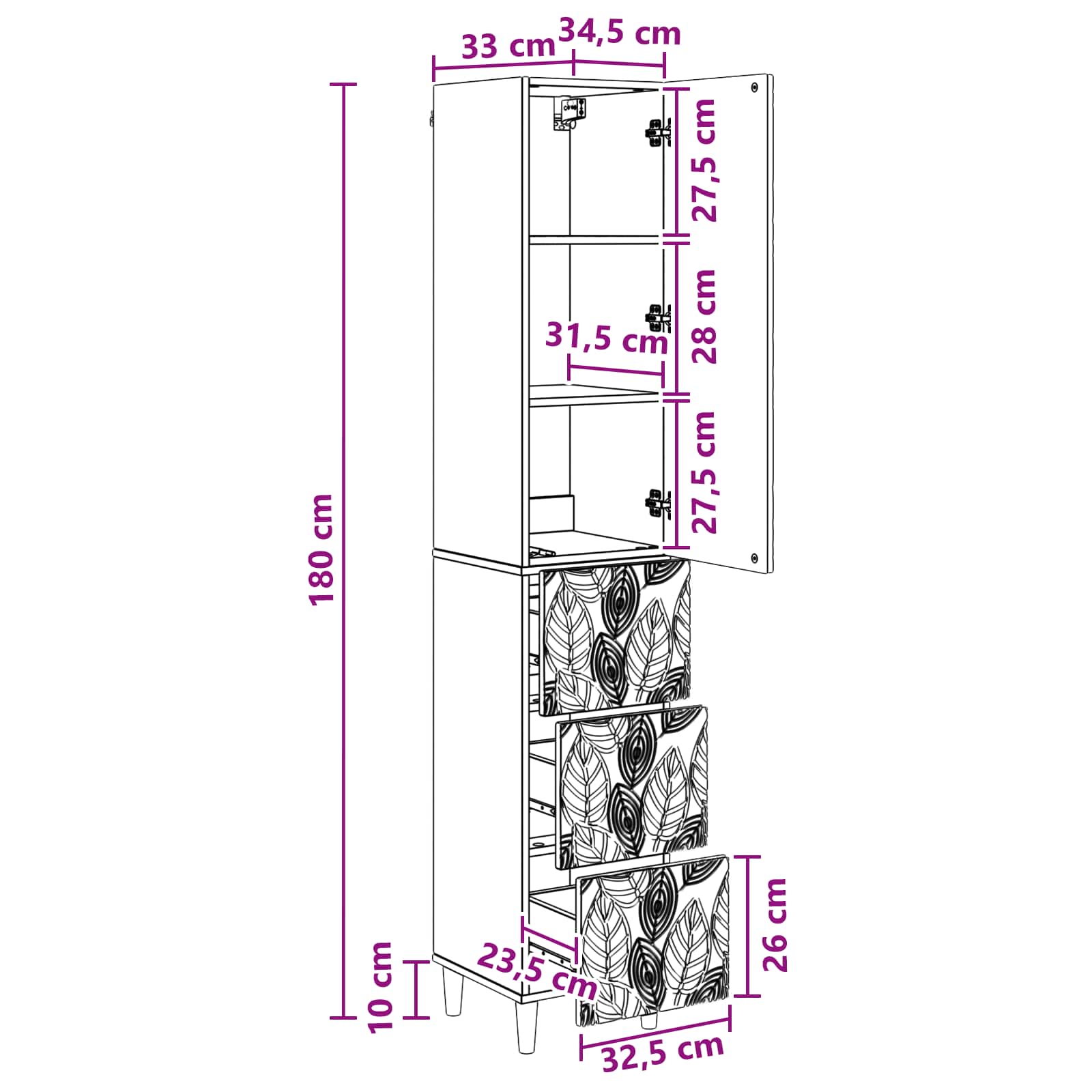 Kastenset 2 pcs Zwart 33 x 34,5 x 90 cm Bewerkt hout – afbeelding 9